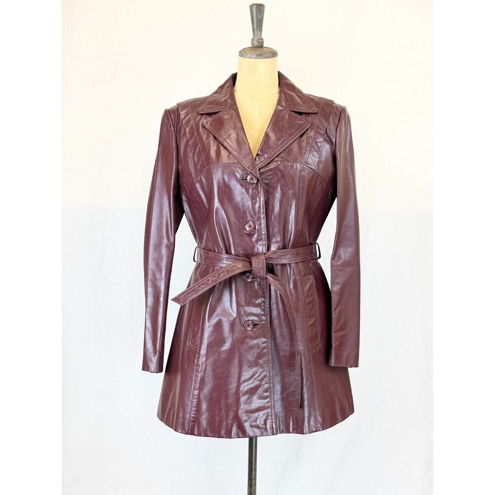 Vintage Korea Wilson Suede & Leather Trench Coat Jacket Burgundy SZ 12 #0328